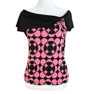 Y2K Suzie In The City Top Size Medium Pink Black Now Off The Shoulder Going Out